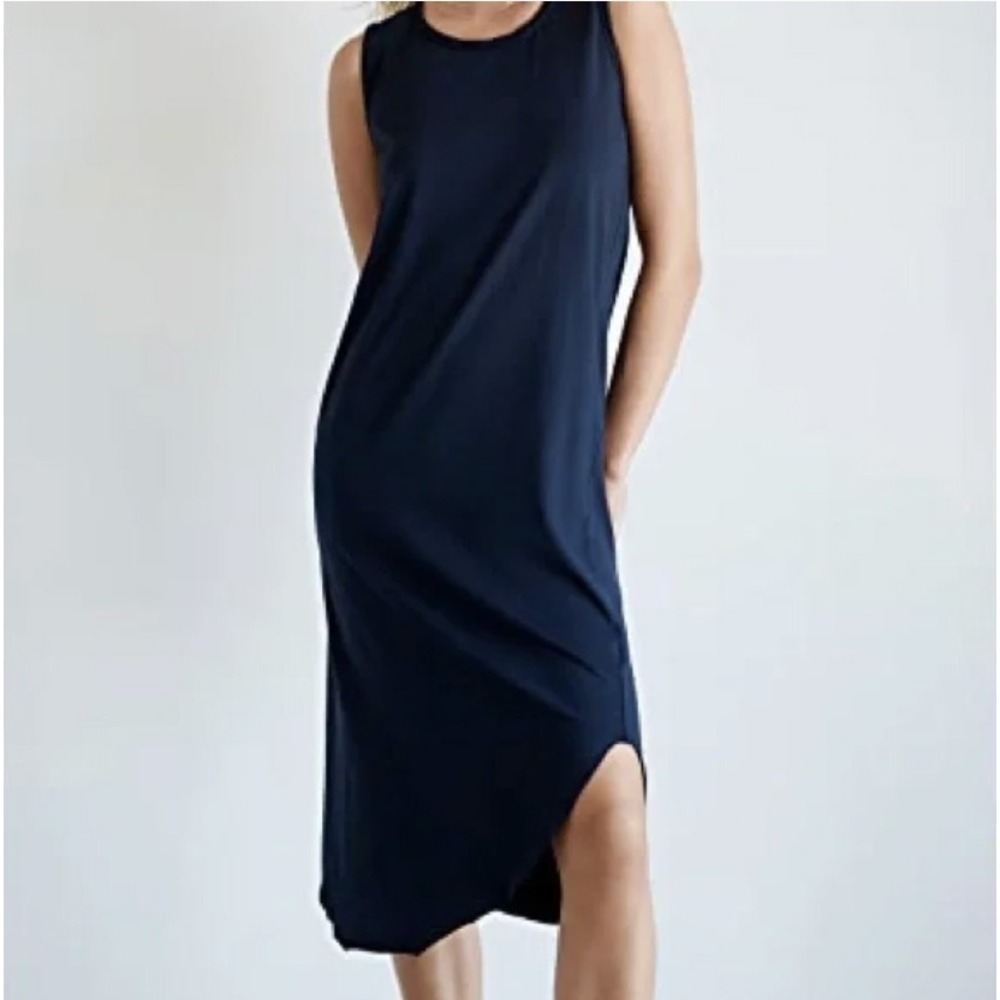 Frank & Eileen Tee Lab Asymmetrical Midi Sleeveless Tank Dress Black Cotton